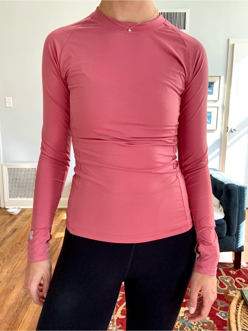 Long Sleeve Fitted Running Shirt in Dusty Rose Pink - Picture 3 of 7